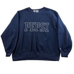 VTG Pepsi Sweatshirt Mens XL Navy Blue Fleece Crewneck Spell Out Logo Pullover